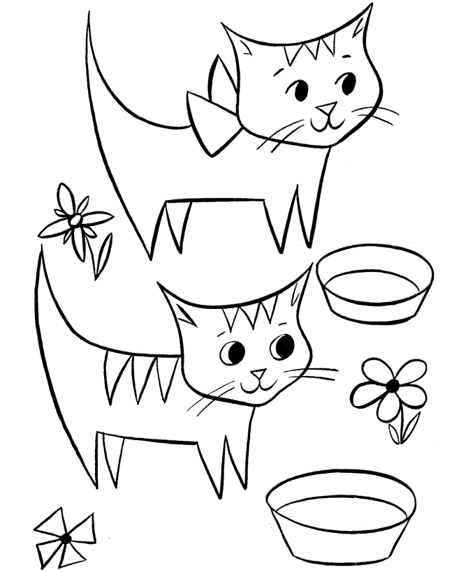 Dibujos de Gatos con Flores y Cuencos