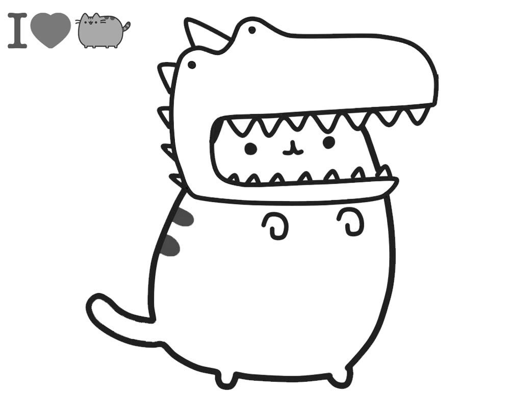 Dibujos de Pusheen con Sombrero de Dinosaurio