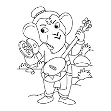 Dibujos de Ganesha Jugando Sitar