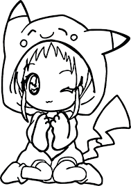Dibujos de Niña con Sombrero de Pikachu